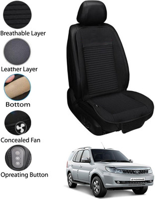 MATIES Leather Seating Pad For  Tata Safari Storme(Front Seat Black)