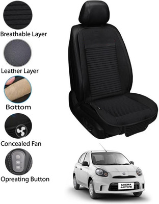 MATIES Leather Seating Pad For  Nissan Micra Active(Front Seat Black)