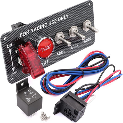 AUTO MT 5 IN 1 Ignition Engine Switch Panel 12V Carbon-Fiber Car/Boat/Truck/Yacht/Ship Spring Leaf(Car)
