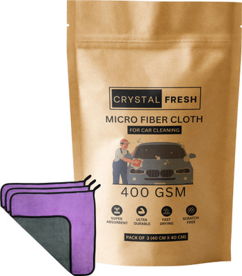 CRYSTALFRESH Microfiber Vehicle Washing  Cloth(Pack Of 3, 400 GSM)