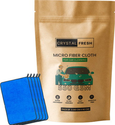 CRYSTALFRESH Microfiber Vehicle Washing  Cloth(Pack Of 5, 550 GSM)