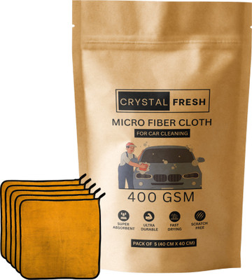 CRYSTALFRESH Microfiber Vehicle Washing  Cloth(Pack Of 5, 400 GSM)