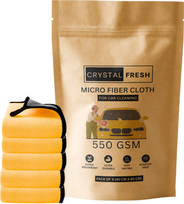 CRYSTALFRESH Microfiber Vehicle Washing  Cloth(Pack Of 5, 550 GSM)