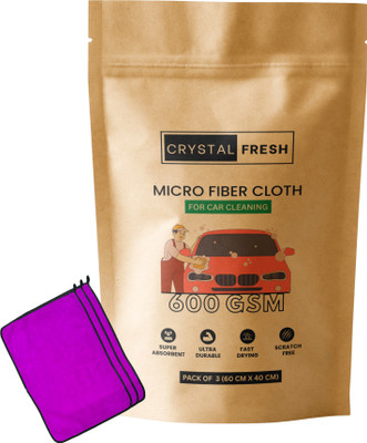 CRYSTALFRESH Microfiber Vehicle Washing  Cloth(Pack Of 3, 600 GSM)