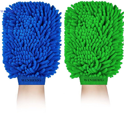 Winberg Microfiber, Fabric Vehicle Washing  Hand Glove(Pack Of 2)