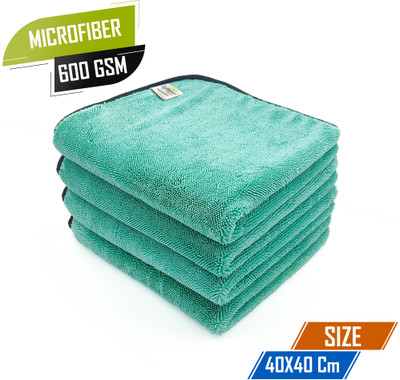 SOFTSPUN Microfiber Vehicle Washing  Cloth(Pack Of 4, 600 GSM)