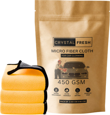 CRYSTALFRESH Microfiber Vehicle Washing  Cloth(Pack Of 3, 450 GSM)
