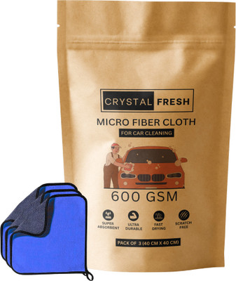 CRYSTALFRESH Microfiber Vehicle Washing  Cloth(Pack Of 3, 600 GSM)