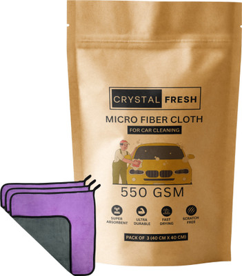CRYSTALFRESH Microfiber Vehicle Washing  Cloth(Pack Of 3, 550 GSM)