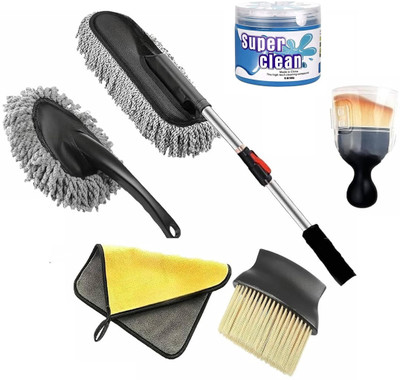 CRAZYABBS 6 Pcs Microfiber Car Duster Kit Extendable Long handle Car Cleaning Accessories Wet and Dry Duster Set(Pack of 6)