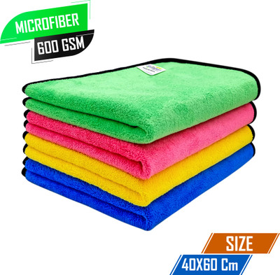 SOFTSPUN Microfiber Vehicle Washing  Cloth(Pack Of 4, 600 GSM)
