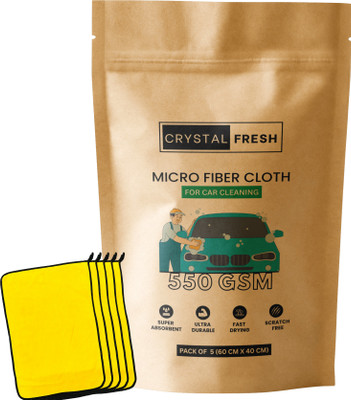 CRYSTALFRESH Microfiber Vehicle Washing  Cloth(Pack Of 5, 550 GSM)
