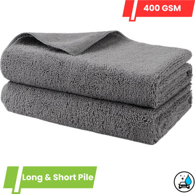 MICROSHINE Microfiber Vehicle Washing  Cloth(Pack Of 2, 400 GSM)