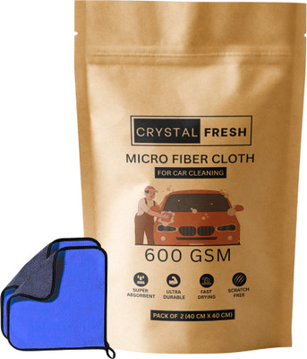 CRYSTALFRESH Microfiber Vehicle Washing  Cloth(Pack Of 2, 600 GSM)