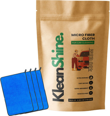 KleanShine Microfiber Vehicle Washing  Cloth(Pack Of 4, 450 GSM)