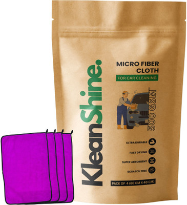 KleanShine Microfiber Vehicle Washing  Cloth(Pack Of 4, 500 GSM)