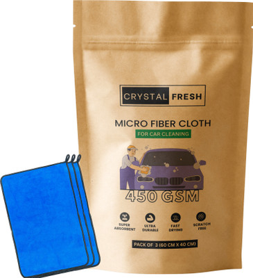 CRYSTALFRESH Microfiber Vehicle Washing  Cloth(Pack Of 3, 450 GSM)