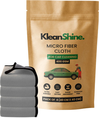 KleanShine Microfiber Vehicle Washing  Cloth(Pack Of 4, 450 GSM)