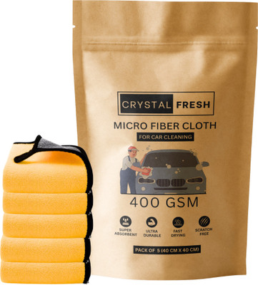 CRYSTALFRESH Microfiber Vehicle Washing  Cloth(Pack Of 5, 400 GSM)
