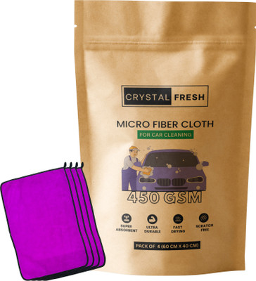 CRYSTALFRESH Microfiber Vehicle Washing  Cloth(Pack Of 4, 450 GSM)