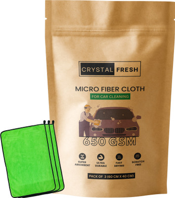 CRYSTALFRESH Microfiber Vehicle Washing  Cloth(Pack Of 3, 650 GSM)