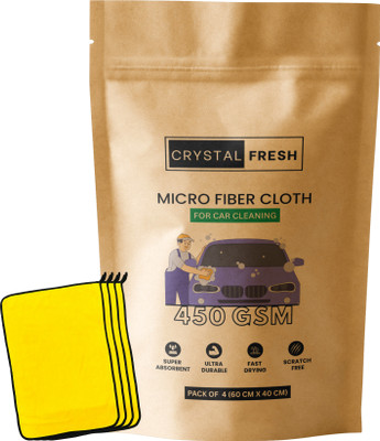 CRYSTALFRESH Microfiber Vehicle Washing  Cloth(Pack Of 4, 450 GSM)