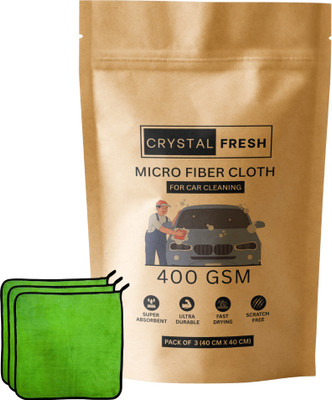 CRYSTALFRESH Microfiber Vehicle Washing  Cloth(Pack Of 3, 400 GSM)
