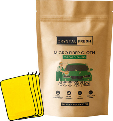 CRYSTALFRESH Microfiber Vehicle Washing  Cloth(Pack Of 4, 400 GSM)