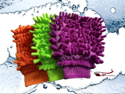 VP Creation Microfiber Vehicle Washing  Hand Glove(Pack Of 3, 300 GSM)