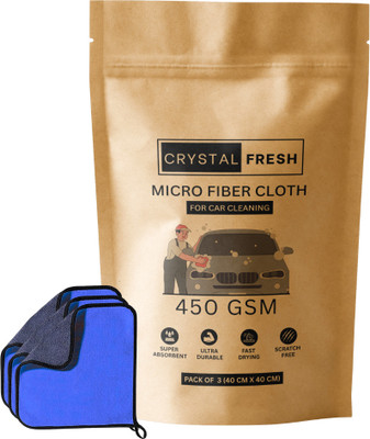 CRYSTALFRESH Microfiber Vehicle Washing  Cloth(Pack Of 3, 450 GSM)