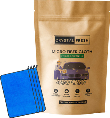 CRYSTALFRESH Microfiber Vehicle Washing  Cloth(Pack Of 4, 450 GSM)