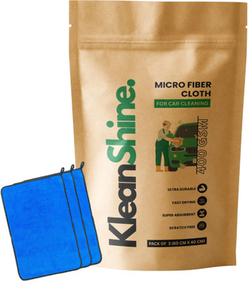 KleanShine Microfiber Vehicle Washing  Cloth(Pack Of 3, 400 GSM)