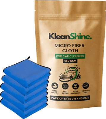 KleanShine Microfiber Vehicle Washing  Cloth(Pack Of 5, 450 GSM)
