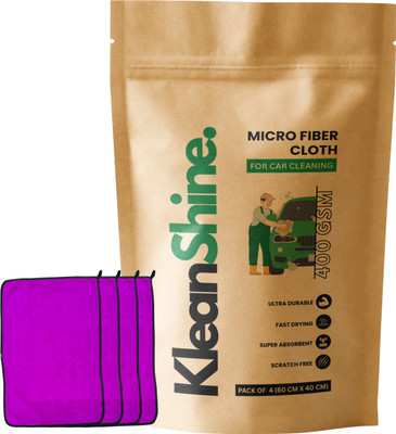 KleanShine Microfiber Vehicle Washing  Cloth(Pack Of 4, 400 GSM)