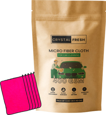 CRYSTALFRESH Microfiber Vehicle Washing  Cloth(Pack Of 5, 400 GSM)
