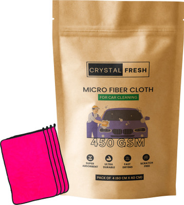 CRYSTALFRESH Microfiber Vehicle Washing  Cloth(Pack Of 4, 450 GSM)