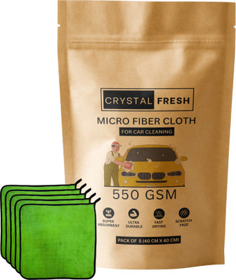 CRYSTALFRESH Microfiber Vehicle Washing  Cloth(Pack Of 5, 550 GSM)