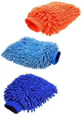 carempire Microfiber Vehicle Washing  Washing Mitt Hand Glove(Pack Of 3, 1500 GSM)