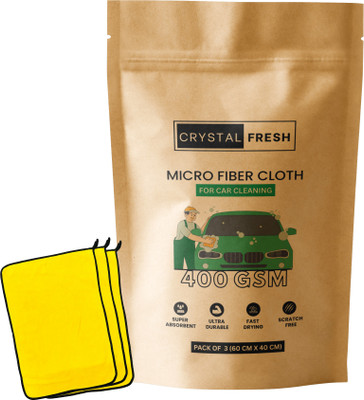 CRYSTALFRESH Microfiber Vehicle Washing  Cloth(Pack Of 3, 400 GSM)