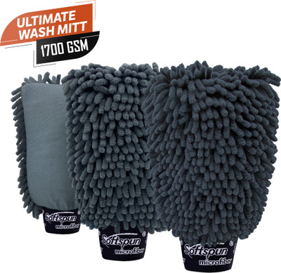 SOFTSPUN Microfiber Vehicle Washing  Hand Glove(Pack Of 3, 1700 GSM)