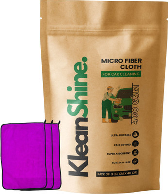 KleanShine Microfiber Vehicle Washing  Cloth(Pack Of 3, 400 GSM)