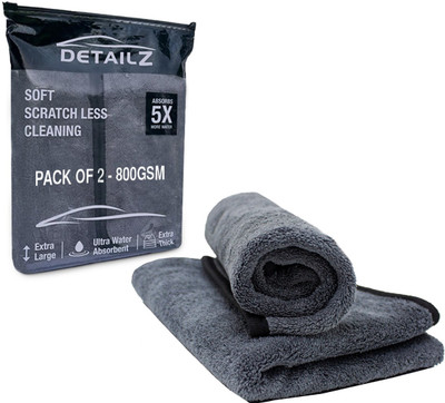 DETAILZ Microfiber, Fabric Vehicle Washing  Cloth(Pack Of 2, 800 GSM)