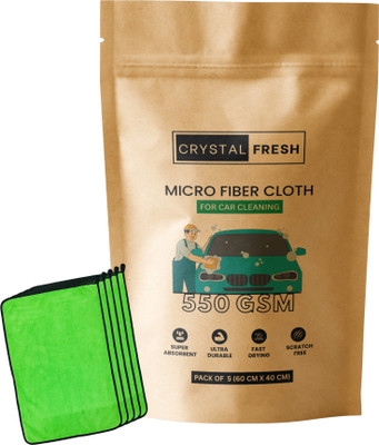 CRYSTALFRESH Microfiber Vehicle Washing  Cloth(Pack Of 5, 550 GSM)
