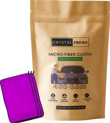 CRYSTALFRESH Microfiber Vehicle Washing  Cloth(Pack Of 3, 450 GSM)