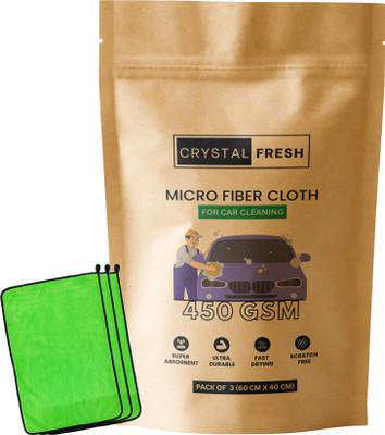 CRYSTALFRESH Microfiber Vehicle Washing  Cloth(Pack Of 3, 450 GSM)