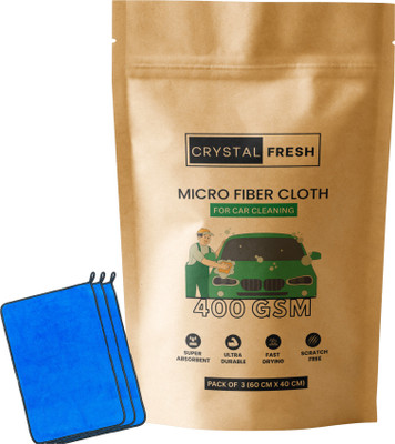 CRYSTALFRESH Microfiber Vehicle Washing  Cloth(Pack Of 3, 400 GSM)