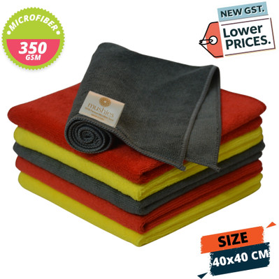 MUSHIES Microfiber Vehicle Washing  Cloth(Pack Of 6, 350 GSM)