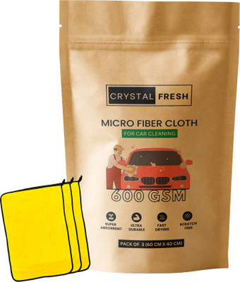 CRYSTALFRESH Microfiber Vehicle Washing  Cloth(Pack Of 3, 600 GSM)