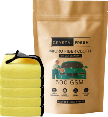 CRYSTALFRESH Microfiber Vehicle Washing  Cloth(Pack Of 5, 500 GSM)