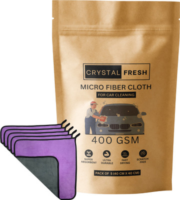 CRYSTALFRESH Microfiber Vehicle Washing  Cloth(Pack Of 5, 400 GSM)